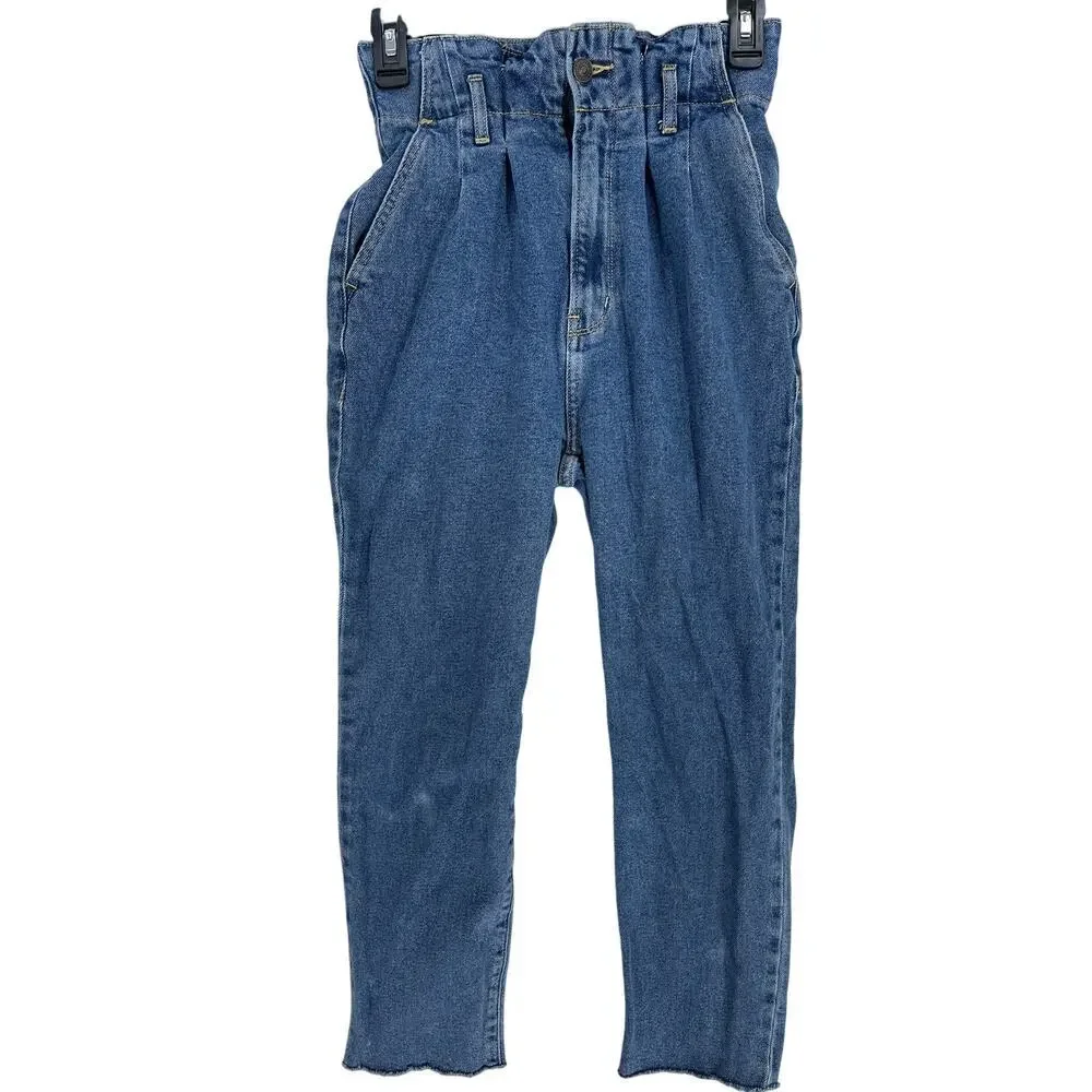 Abercrombie Fitch Womens Jeans Size 2 Blue Ultra High Rise Paperbag Raw Hem Y2K